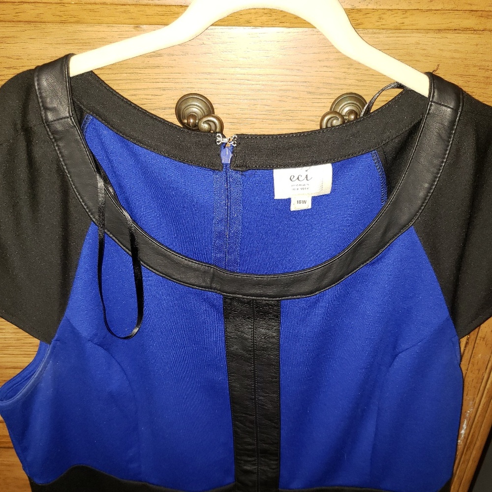 Nice electric blu blk leather trim dress
